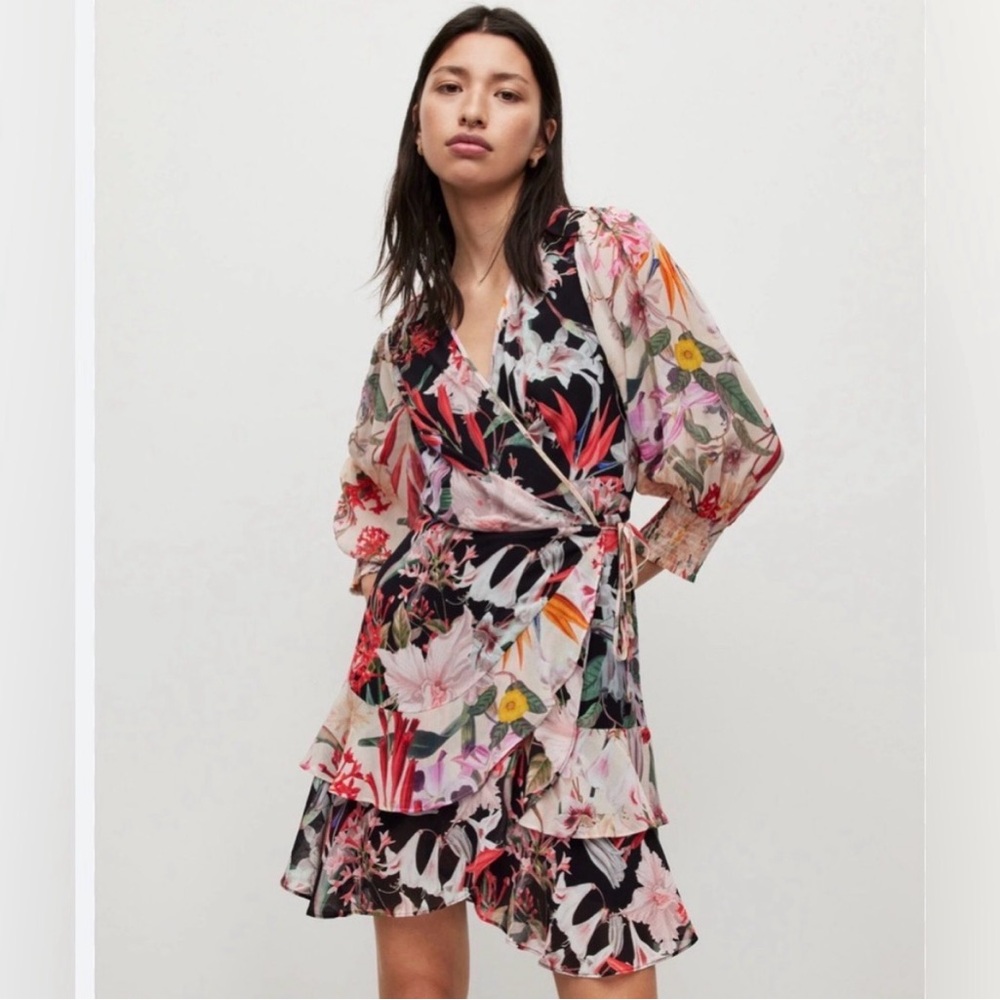 All Saints Ari Leondra Mini Floral Tropical Wrap Dress - Size 6 - EUC